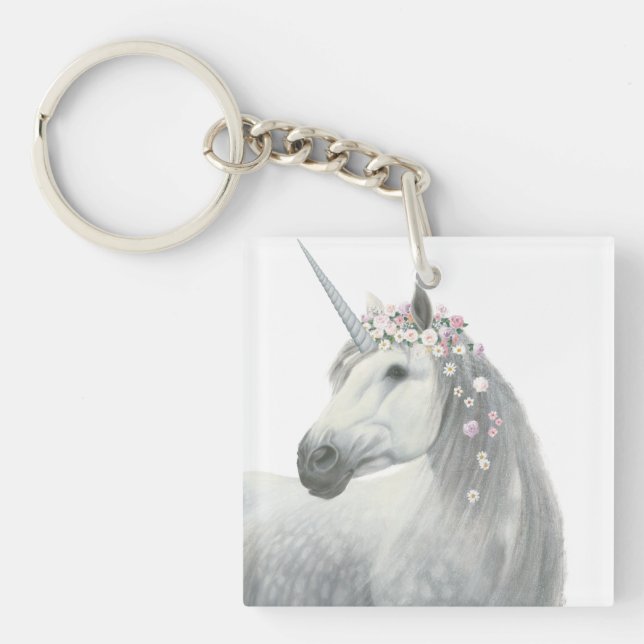 Spirit Unicorn with Flowers in Mane Key Ring (Front)