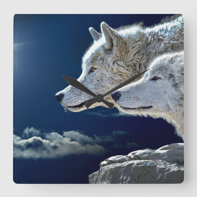 Spirit Wolf Square Wall Clock (Front)