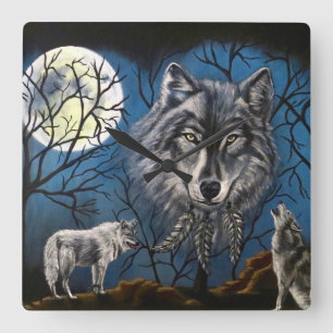 Spirit Wolf Square Wall Clock
