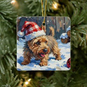 Spirited Cairn Terrier Dog Digging for Christmas T Ceramic Ornament