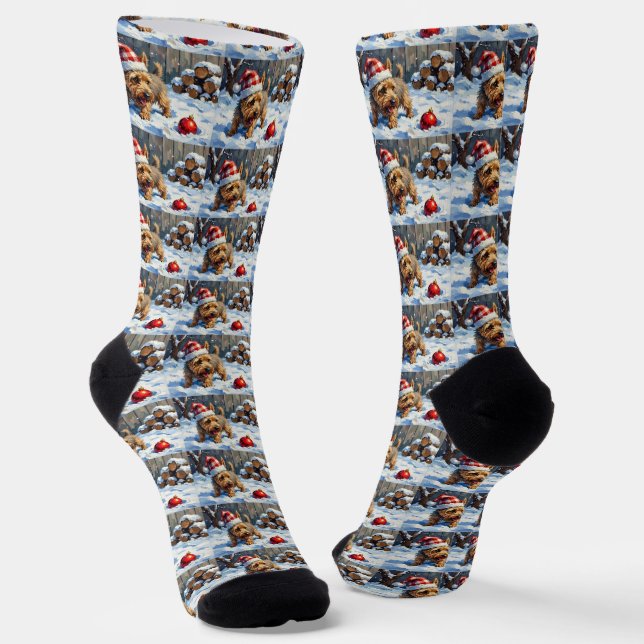 Spirited Cairn Terrier Dog Digging for Christmas T Socks (Angled)