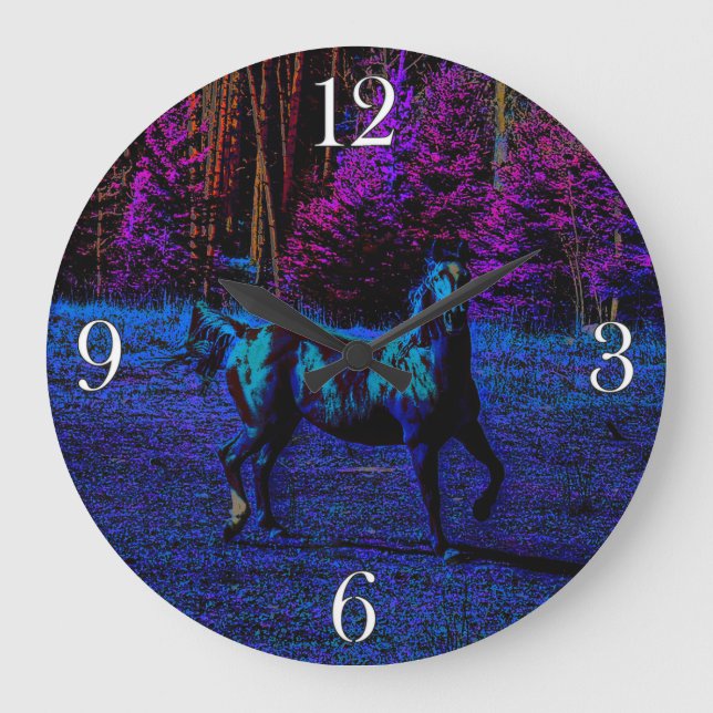 Spirited Horse in a Midnight Field Equine Art Large Clock (Front)