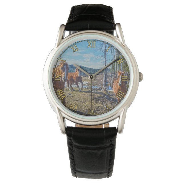 Spirited Horses in Nature Equine-lovers Wristwatch (Front)