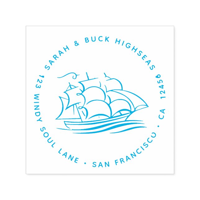Spirited Masted Sailing Ship Return Address Self-inking Stamp (Design)