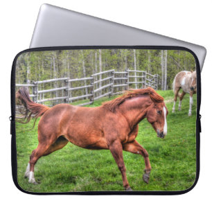 Spirited Red Dun Horse Running on Ranch Laptop Sleeve