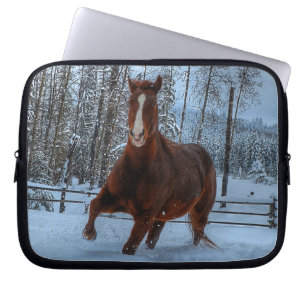 Spirited Sorrel Horse in Snow for Horse-lovers Laptop Sleeve