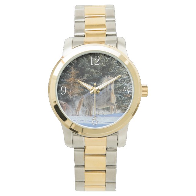 Spirited White Horse and Snow Equine Photo Watch (Front)