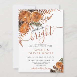 Spirits Are Bright Citrus Pine Holiday Party Invitation