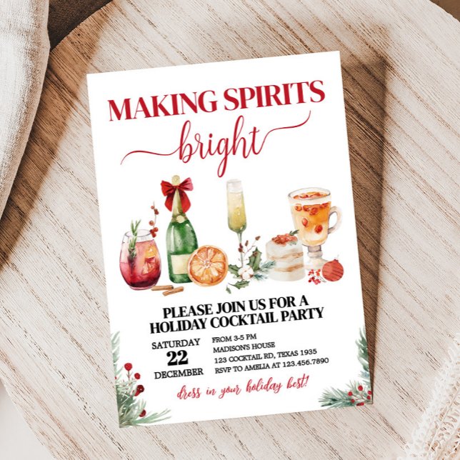 Spirits Bright Cocktail Holiday Christmas Party Invitation (Making Spirits Bright Cocktail Holiday Christmas Party Invitation)