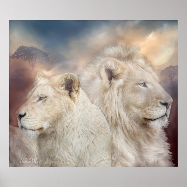 Spirits Of Light - White Lion Art Poster/Print Poster (Front)