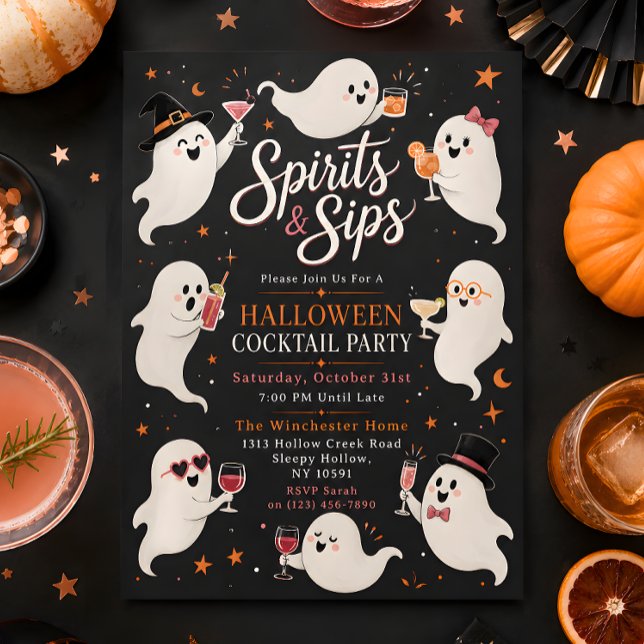 Spirits & Sips Halloween Cocktail Party Invitation (Creator Uploaded)