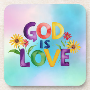 Spiritual Bible Quote God is Love Colourful flower Coaster