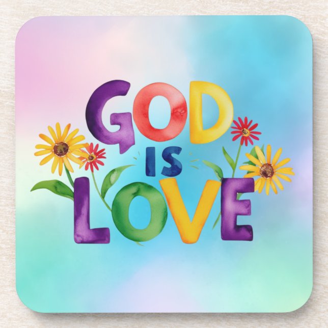 Spiritual Bible Quote God is Love Colourful flower Coaster (Front)