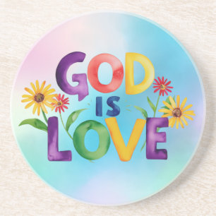 Spiritual Bible Quote God is Love Colourful flower Coaster
