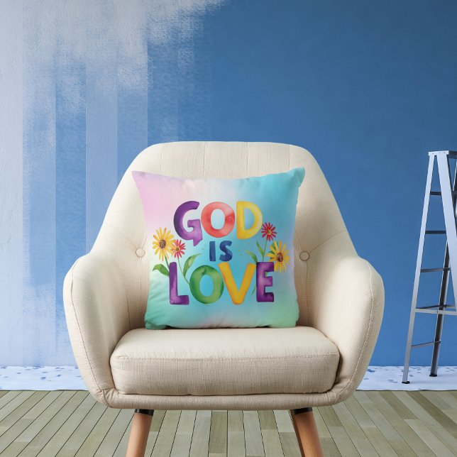 Spiritual Bible Quote God is Love Colourful flower Cushion (Creator Uploaded)
