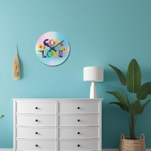 Spiritual Bible Quote God is Love Colourful flower Round Clock