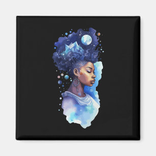 Spiritual Black Woman Afro Girl Galaxy Melanin Moo Magnet