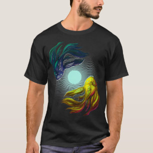 Spiritual Blue and Yellow Zen Koi Fish in Moon T-Shirt