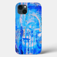 Spiritual Blue Buddha Head Statue Abstract Artwork