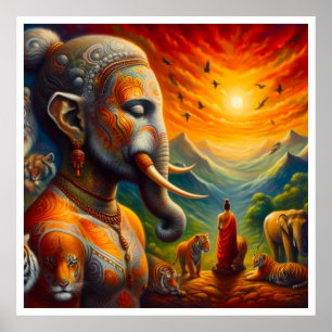 spiritual buddha and elephant poster