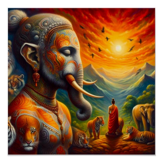 spiritual buddha and elephant poster (Front)