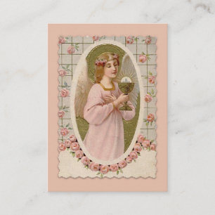 SPIRITUAL COMMUNION HOLY CARD -Angel holding Host