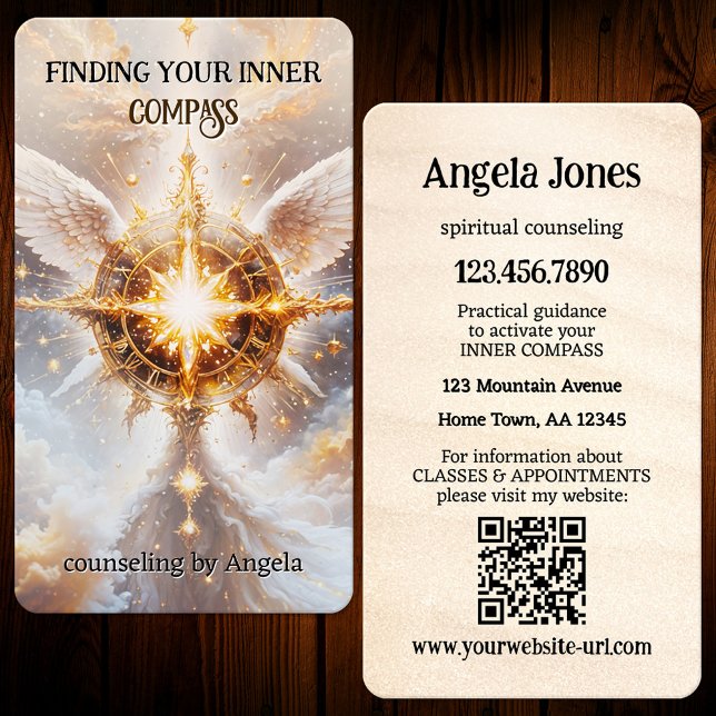 Spiritual Counseling Psychic Guidance Business Card (Professional business card for a  psychic or counselor featuring a winged compass)