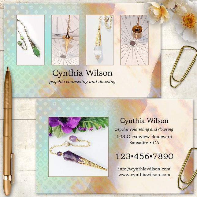 Spiritual Counsellor Dowsing Pendulum Photo Business Card (Artistic dowsing or pendulum psychic counselor photo business card)