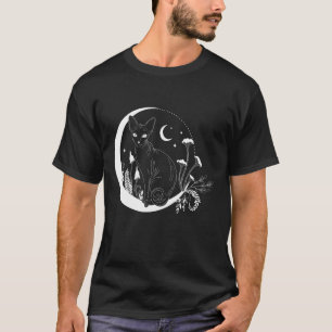 Spiritual Esoteric Sphynx Cat Night Moon Mushroom T-Shirt