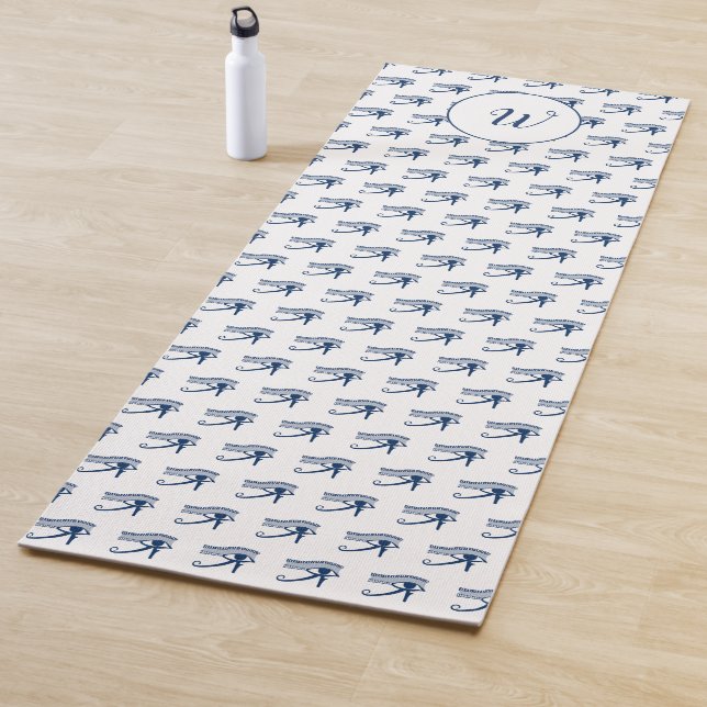 Spiritual Eye of Horus Blue White Patterned Yoga Mat (In Situ)