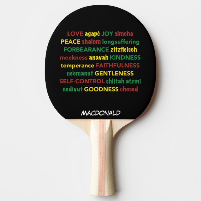 SPIRITUAL FRUIT Hebrew Personalised BLACK Ping Pong Paddle (Front)