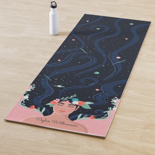 Spiritual Galaxy Stars & Florals Woman Beauty Yoga Mat (In Situ)
