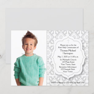Spiritual Grey Damask, Photo Invitation