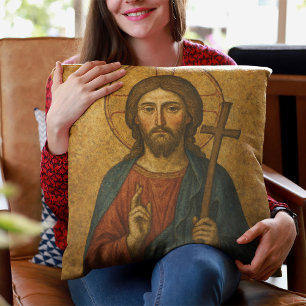 Spiritual Jesus Artwork Medieval Illustration Cushion