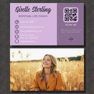 Spiritual Life Coach Lavender QR Code Photo  Business Card