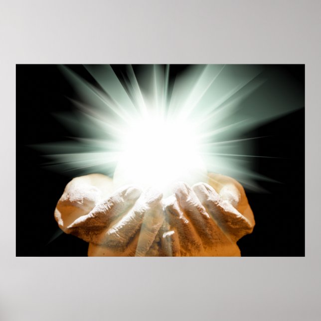 Spiritual light in cupped hands poster (Front)