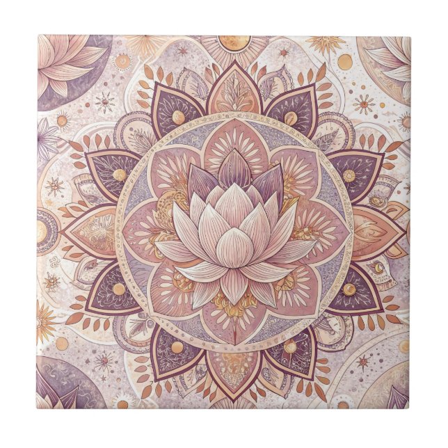 Spiritual Lotus Flower - Floral Mandala Pattern Tile (Front)
