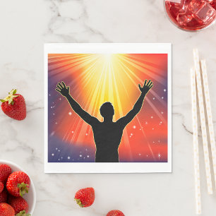 Spiritual Man Silhouette Raising Arms Napkin
