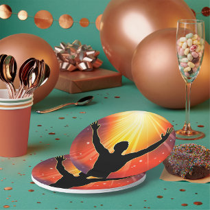 Spiritual Man Silhouette Raising Arms Paper Plate