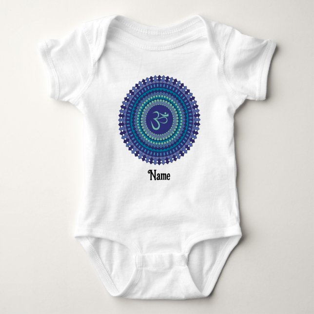 Spiritual Mandala Om Purple Aqua Blue Customised Baby Bodysuit (Front)