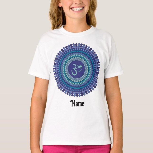Spiritual Mandala Om Purple Aqua Blue Customised T-Shirt (Front)