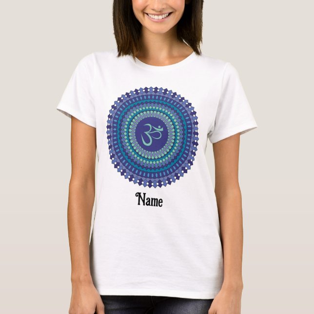Spiritual Mandala Om Purple Aqua Blue Customised T-Shirt (Front)