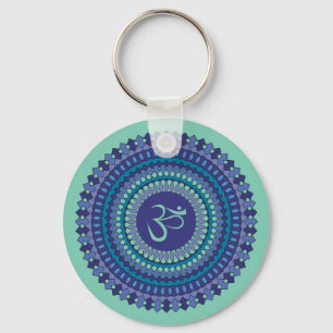 Spiritual Mandala Om Purple Aqua Blue Kaleidoscope Key Ring