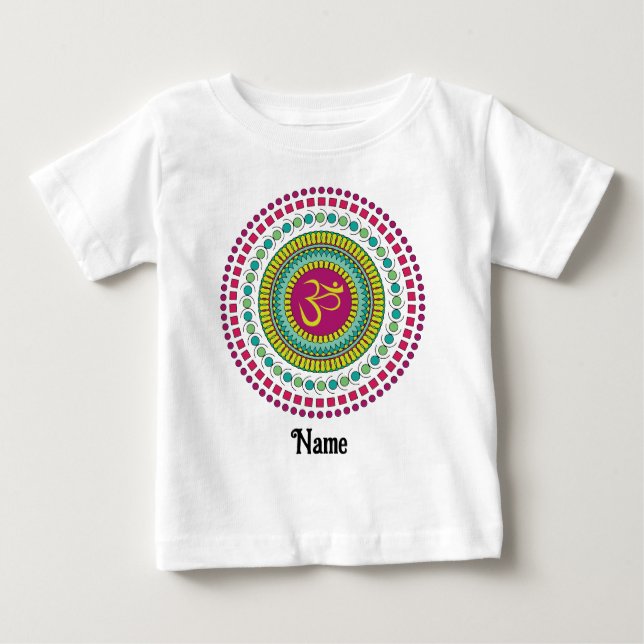 Spiritual Mandala Om Symbol Pink Green Customised Baby T-Shirt (Front)