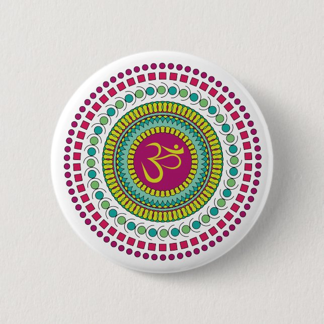 Spiritual Mandala Om Symbol Pink Green Geometric 6 Cm Round Badge (Front)