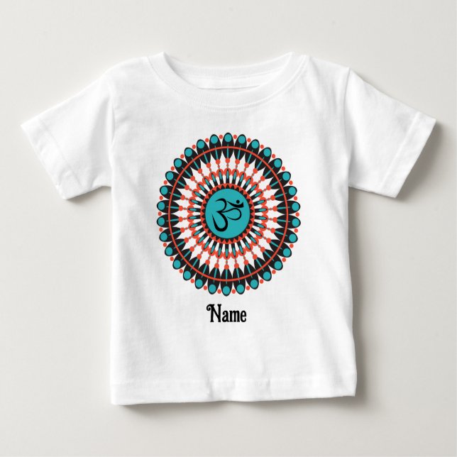 Spiritual Mandala Om Symbol Turquoise Customised Baby T-Shirt (Front)