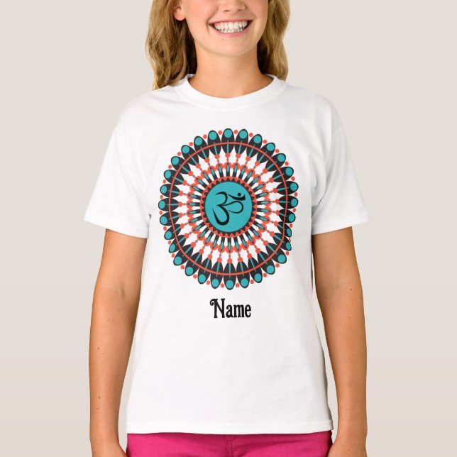 Spiritual Mandala Om Symbol Turquoise Customised T-Shirt (Front)