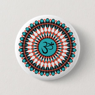 Spiritual Mandala Om Symbol Turquoise Geometric 6 Cm Round Badge