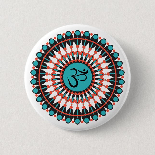 Spiritual Mandala Om Symbol Turquoise Geometric 6 Cm Round Badge (Front)