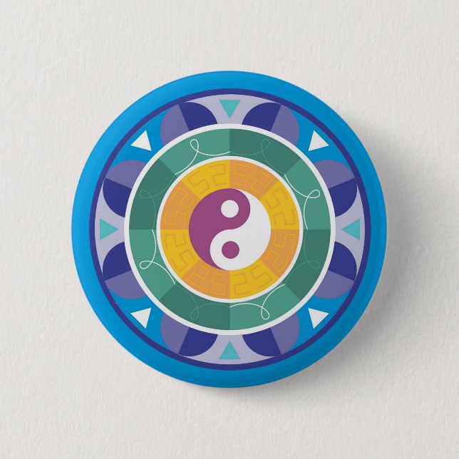 Spiritual Mandala Rainbow Colours Chinese Yin Yang 6 Cm Round Badge (Front)